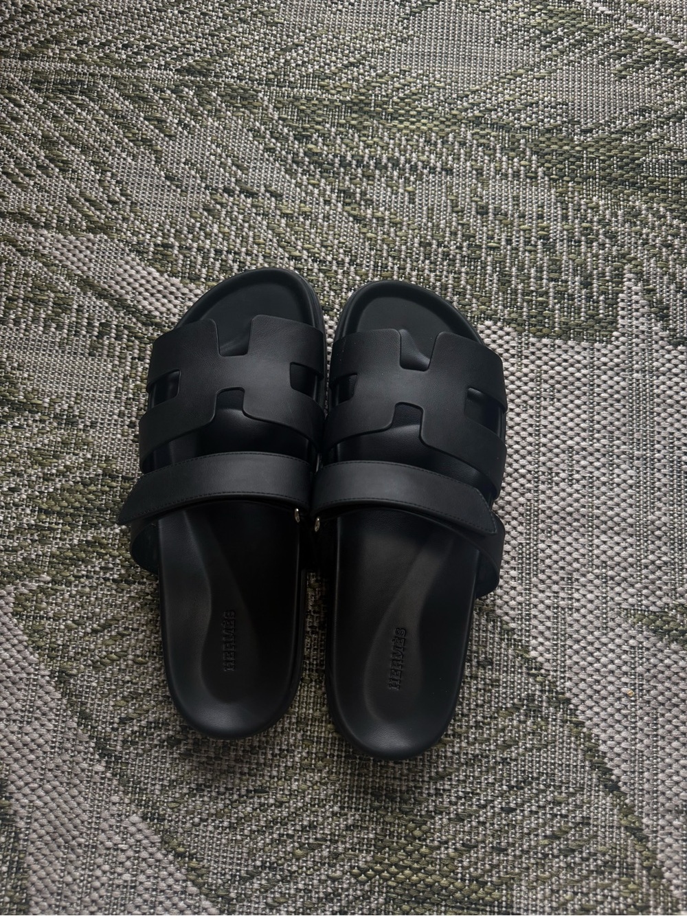 Hermes Black Men's Slide Sandals with Signature H Cutout